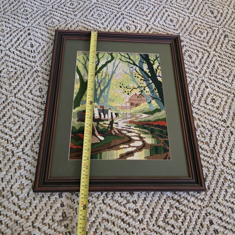 Finished Framed Long Stitch Needlepoint‎ Picture Wood Matte Green Forest - Picture 13 of 16